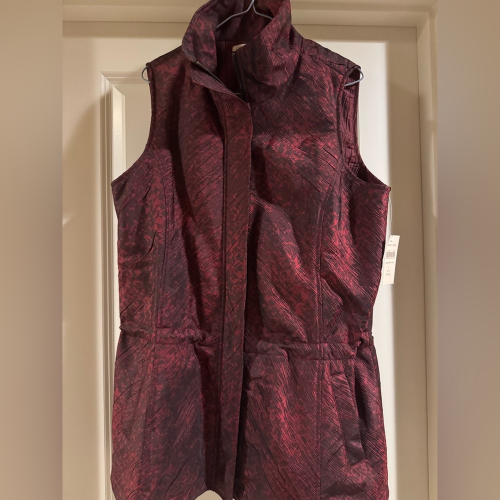 Coldwater Creek Burgundy metallic long vest size small NWTs